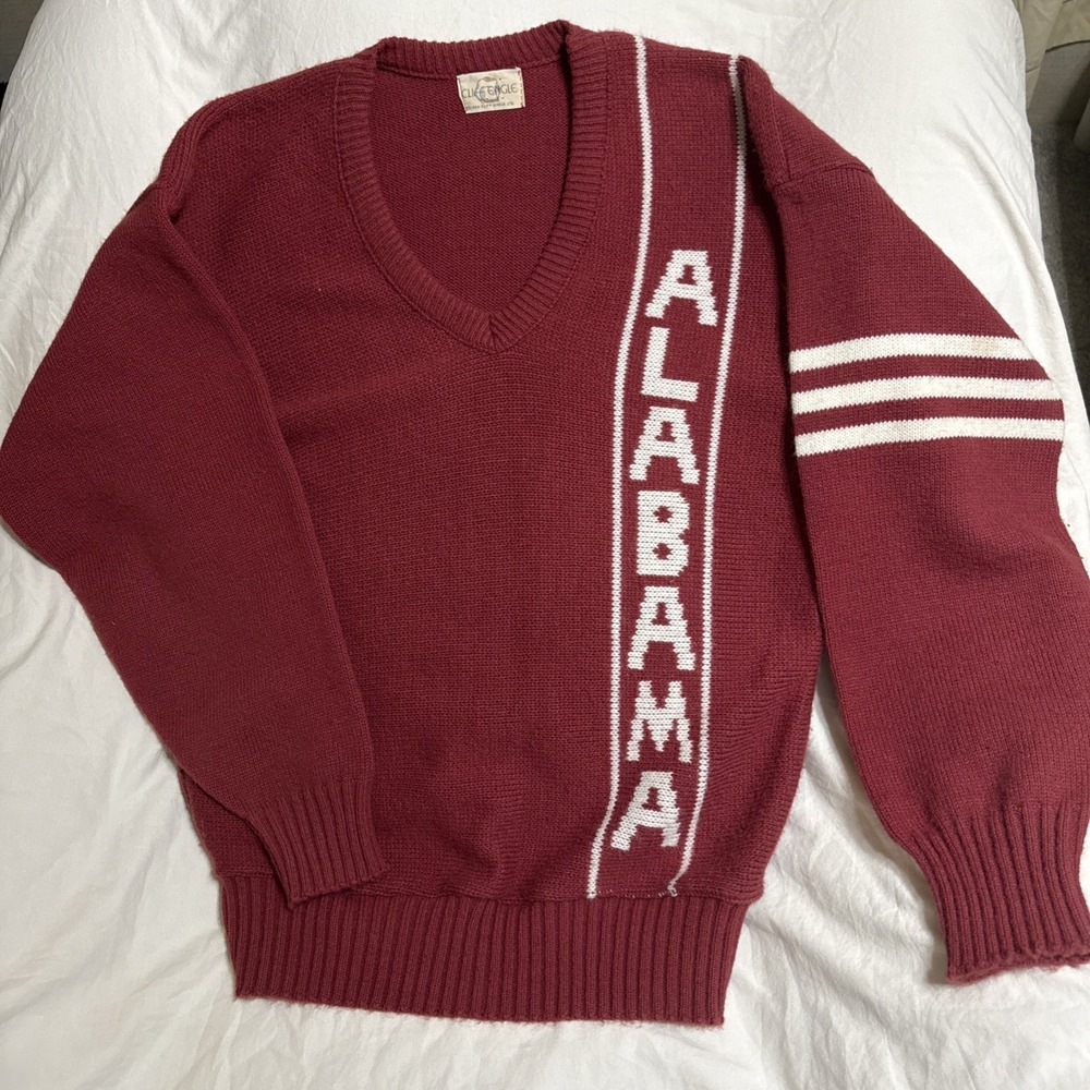 Vtg 1984 Cliff Engle Alabama Crimson Tide Knit Sweater Spellout Men's L 22x27